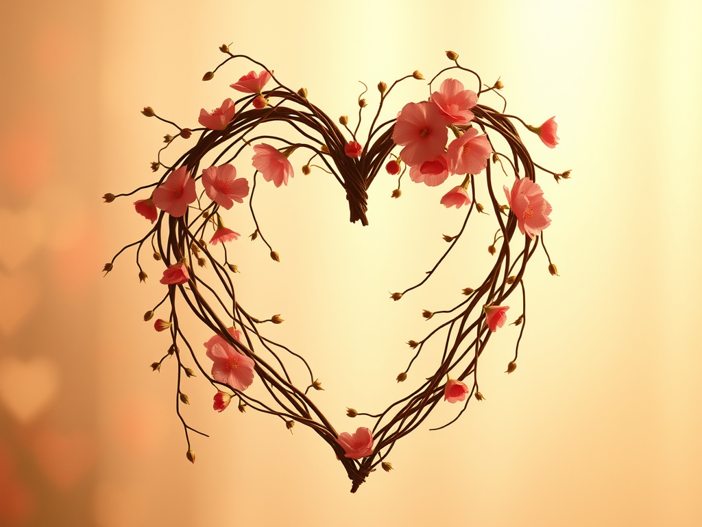 heart made with twigs and flowers