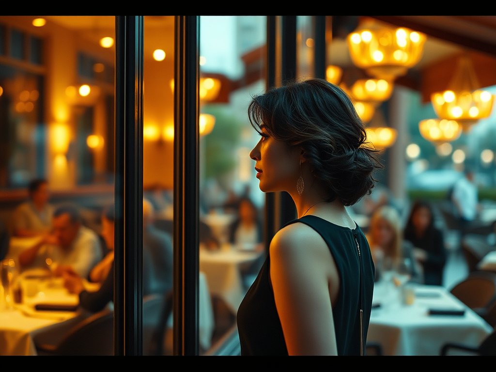 woman gazing in restaurant window