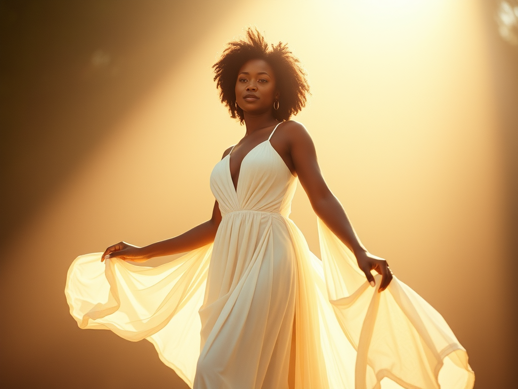 woman in white flowing gown