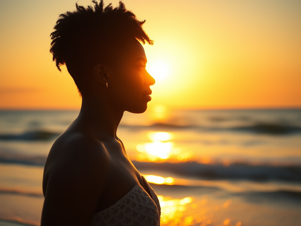 shadow of woman at ocean