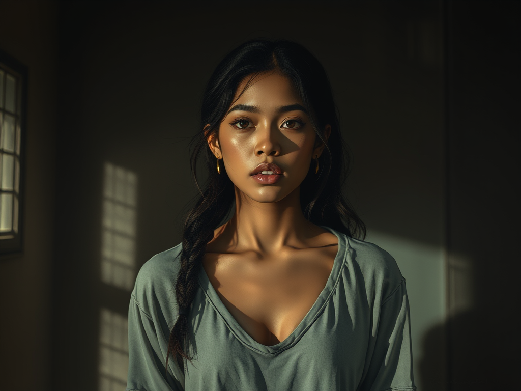 woman standing in the shadows